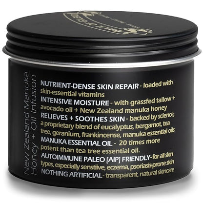 BALM OF GILEAD Manuka Eczema Honey Cream - Moisturizer for Sensitive Skin, Eczema, Psoriasis & Dermatitis - Manuka Honey Ointment, Grassfed Tallow
