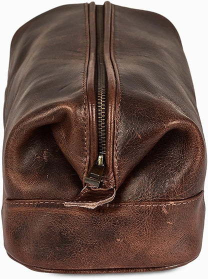 HLC Leather Toiletry Bag for Men - Premium Genuine Leather Dopp Kit Shaving Kit Organizer Travel Kit Pouch Bag - Large Size - Rustic Brown