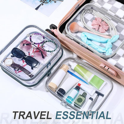 Hoolerry 4 Pcs Hard Clear Zipper Case Makeup Bags Plastic Pencil Pouch Transparent Storage Box Containers for Cosmetics, Snacks, Building Blocks, Puzzles(Morandi,9.8 x 7.9 x 2 in)