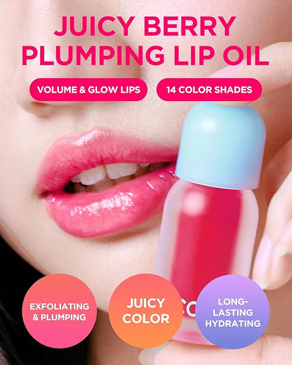 TOCOBO Juicy Berry Plumping Lip Oil 01 Chill Red – Korean Vegan Hydrating Lip Oil with Plant Oils for High Shine Gloss - Non Sticky Formula for All Skin Tones, 0.12 fl.oz.