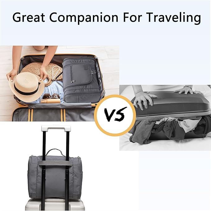 Hanging Toiletry Bag for Men, Travel Makeup with Metal Swivel Hook, Organizer for Full Sized Cosmetics and Toiletries, Water-Resistant Nylon, Grey