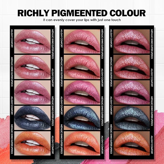 Anglicolor Glitter Halloween Black Lipstick,High Impact Lipcolor,Lightweight Hydrating Formula Smooth and Non-Sticky,Metallic Lipstick For Women,Full-Coverage Lip Color (08 MYSTICISM, 4g)
