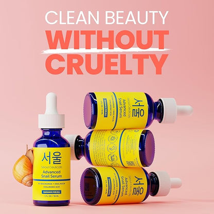 SeoulCeuticals Korean 5% Niacinamide + Snail Mucin 97.5% Essence Serum + Hyaluronic Acid, Cruelty Free Korean Skin Care, Natural & Organic Anti Aging Face Serum for Dull Skin, K Beauty 1oz