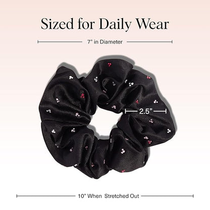 Kitsch & Mickey/Minnie Fabric Rhinestone Scrunchies for Women, Hair Scrunchies for All Hair Types, Recycled Polyester, Perfect for Updo or Half Up Ponytail | Ideal Gifts for Women (Black) - 1 Piece