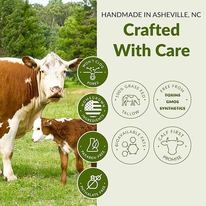 100% Grass Fed Tallow Balm with Colostrum & Emu Oil - Handmade Whipped Beef Tallow for Face and Body, Sensitive Skin Tallow Moisturizer made with True First Colostrum