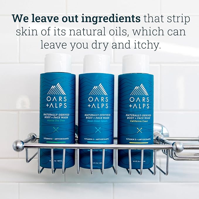 Oars + Alps Men's Moisturizing Body and Face Wash, Skin Care Infused with Vitamin E and Antioxidants, Sulfate Free, California Coast, 1 Pack
