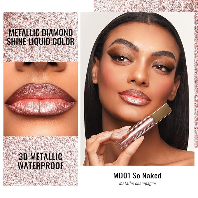 Oulac Metallic Shine Liquid Lipstick Set for Women, Dual Use for Lips & Eyeshadow, Long Lasting Lip Gloss, Metallic Matte High Impact Lip Color No Transfer Vegan Formula, 4.5ml, MD01+04+07