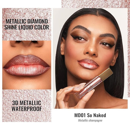 Oulac Pink Nude Metallic Shine Lipstick for Women, Dual Use for Lips & Eyeshadow, Long Lasting Lip Gloss, Metallic Matte High Impact Lip Color No Transfer Vegan Formula, 4.5ml, MD01
