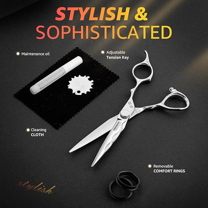 Professional Hair Cutting Shears -SUS440C Stainless Steel Barber Scissors with Ergonomic Handle,Ultra Sharp Blades for Salon (Modern, 6.0)