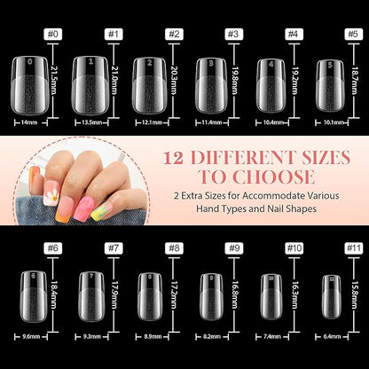 UNA GELLA Short Square Gel Nail Tips: 312pcs Square Fake Nails Pre-File Soft Gel Nails Tips for Full Cover Acrylic Nails False Nails12 Sizes Press on Nails for Nail Extensions Home DIY Salon