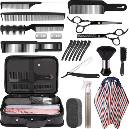 Hair Cutting Kit, 22 Pcs Professional Barber/Hair Salon Tool Set, Barber Bag Includes Hairdressing Scissors Shears, Barber Cape, Combs... Complete Hair Cutting Kit for Barber, Salon, Home Use