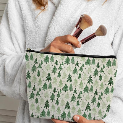 Forest Green Christmas Tree Makeup Bag, Rustic Pine Tree Cosmetic Bags Gifts for Women, Winter Christmas Portable Travel Toiletry Bag Zipper Makeup Pouch