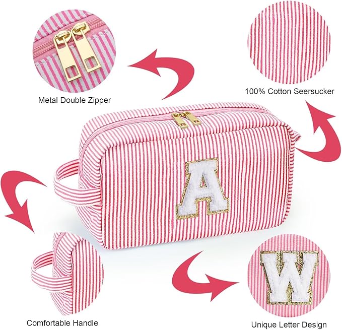 YOOLIFE Travel Makeup Bag for Women - Monogram Cute Initial Pink Cosmetic Bag Toiletry Pouch Make Up Case for Women Her Best Friend Friendship Sister Teacher, Personalized Birthday Gifts for Women Z