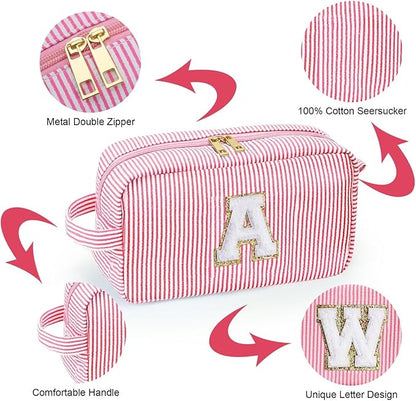 YOOLIFE Teacher Appreciation Gifts for Women - Personalized Birthday Gifts Idea for Women Teacher Best Friend Mom Bridesmaid, Large Initial Pink Makeup Bag, Cosmetic Toiletry Bag Case Make Up Pouch T
