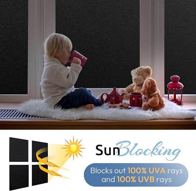 rabbitgoo Blackout Window Film, Sun Heat Blocking Privacy Cover for Glass, Removable Opaque Room Darkening Dark Black Out Window Covers Tint Shades for Home Day Sleep Light Blocker 23.6 x 157 Inches