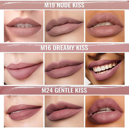 Oulac Matte Liquid Pink Nude Lipstick for Women 3PCS, Pink Nude Lip Stain Long Lasting Waterproof, No Transfer, Creamy High Pigmented Formula with Rose Oil, Vegan & Cruelty-Free (M16+M19+M24)
