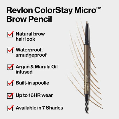 Revlon ColorStay Micro Eyebrow Pencil with Built In Spoolie Brush, Infused with Argan and Marula Oil, Stocking Stuffer for Her, 454 Medium Brown, 0.003 oz