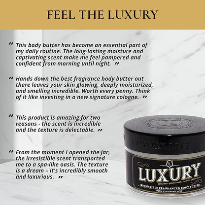 LUXURY LIFE BUTTER - Irresistibly Scented Body Butter with Hyaluronic Acid for Ultimate Moisture. Hydrates for a Non-Greasy Glamorous Glow (Presidential, Fresh Attraction, Midnight Seduction 5 oz)