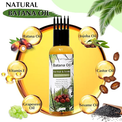 Batana Oil for Hair Growth - Dr. Sebi 100% Raw Natural Batana Oil, Care for Hair thickness Stronger 4 FL Oz