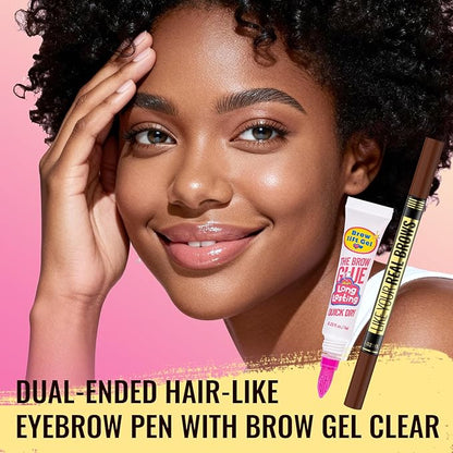 Vevivia Eyebrow Pen - Eyebrow Gel Clear, Dual-Ended Eye Brow Pencils for Women with 4-Fork-Tip and Precise Brush-Tip for Natural Hair-Like Strokes, Last All Day Eyebrow Pencil, Dark Brown