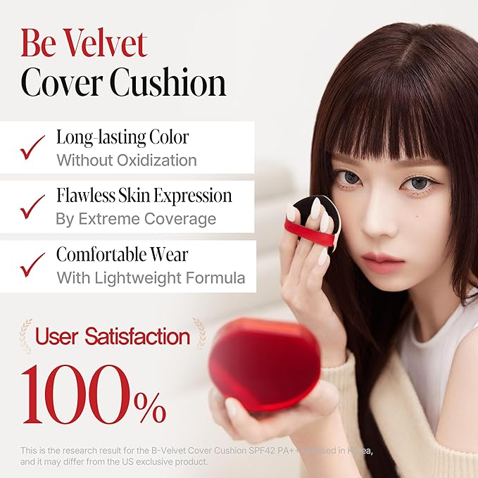 Espoir Be Velvet Cushion Foundation #45 Ganache | Quick and Easy Coverage with Long-lasting Color by Zero Oxidation, Velvety Smooth Finish & Lightweight Formula, Vegan, Korean Makeup, 0.46 oz