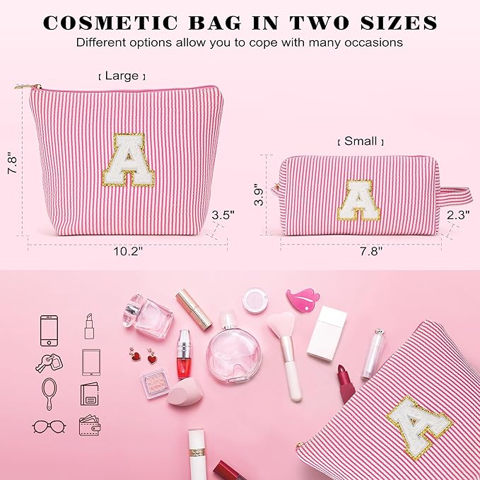 Initial Makeup Kit - Cosmetic Bags for Women, Make up Bag Set Portable Travel Toiletry Bag with Zipper, Cute Blue Stuff Birthday Gifts for Women Mom Girlfriend, Blue Letter C