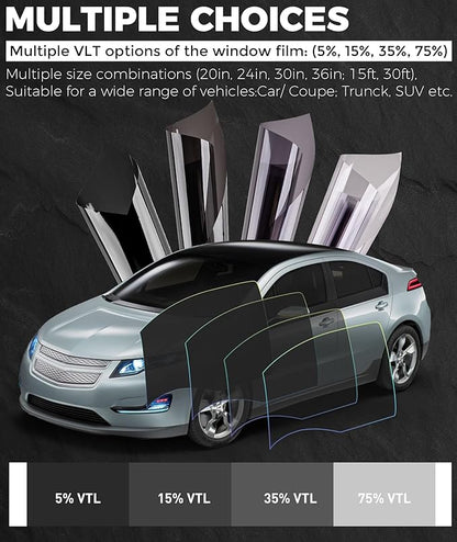 RP Remarkable Power Car Window Tint Film 15% VLT, 36" in x 30' FT UVR 99% Heat& UV Block, Scratch Resistant, undisturbed Signal, Privacy Film for Windshield, Professional Auto Car Tint Roll