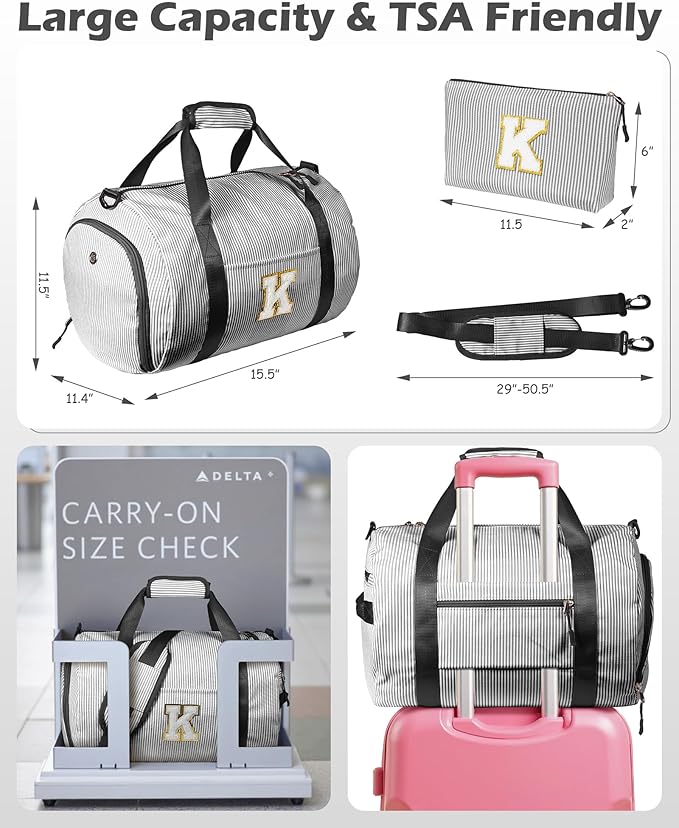 6 Year Old Girl Birthday Gifts, Girls Travel Duffle Bag, Kids Initial Overnight Bags with Shoe Compartment, Monogram Weekender Bag with Makeup Pouch, Gift Ideas for Niece Sister (Letter W)