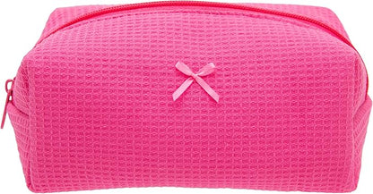 PAZIMIIK Cozy Makeup Bag Travel Cosmetic Bag for Women Soft Toiletry Bag Aesthetic Makeup Organizer Portable Large Zipper Pouch for Skincare Beauty Accessories Brushes Waffle Hotpink