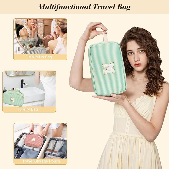 Travel Makeup Bag Christmas Gifts for Women Girl Teens, Personalized Initial Makeup Bag for Cute Teen Girls, Preppy Stuff Toiletry Bag Cosmetic Bag, Teen Girls Gift Trendy Stuff, Letter L