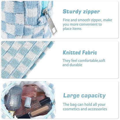 ZLFSRQ 2Pcs Checkered Pencil Case Cute Pencil Pouch for Teens Checkered Makeup Bag Medium Travel Cosmetic Bag Preppy Makeup Pouch for Purse Aesthetic Zipper Toiletry Bags Organizer(Blue/Purple)