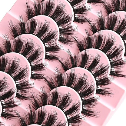 FARRED Fluffy Lashes Natural Eyelashes Short Wispy Doll Eye Lash Strips 10 Pairs Separated Volume Eyelash Pack 17mm Dramatic Wispies Fake Strip Lashes Clusters Cat Eye Pestañas Spiky Look