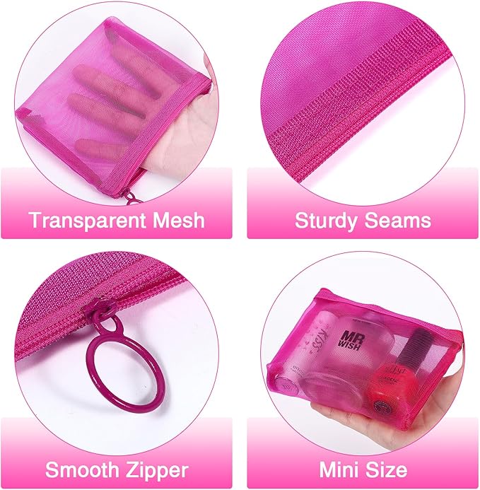 8 Pack Mini Zipper Mesh Makeup Bags, Nylon Cosmetic Bags Toiletry Purse Travel Organizer Bags Inside Bag for Office Travel Organization (Widened-Multicolor, M)