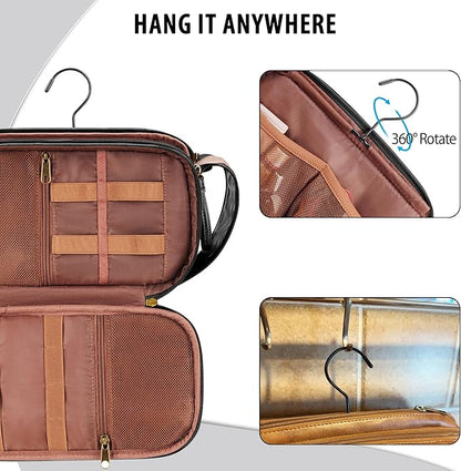 Travel Toiletry Bag for Men, Large Hanging Toiletries Organizer Bags for Women, Cruise Ship Essentials, Water-resistant Shaving Case, PU Leather Makeup Accessories, Cosmetic Dopp Kit, Black