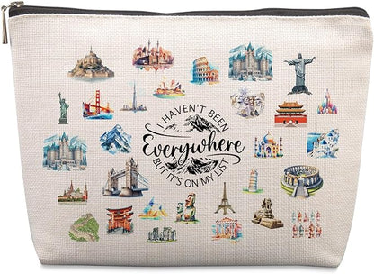 World Travel Cosmetic Bags for Women Travelers Unique People Who Travel Gifts for Women Friends Sisters Flight Attendant Bestie Graduation Friendship Girls Trip Gift Funny Makeup Bag