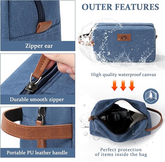 Janhavi Waterproof Personalized Toiletry Bag for Men, Beach Vacation Travel Essentials,Toiletry Bag with Hook, Laser Engraved Initials & Wheat Ear,Gifts For Him (Blue B)