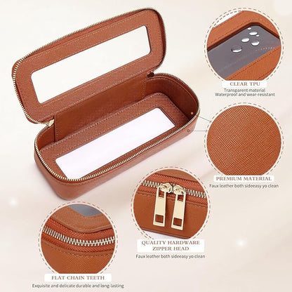 Pinkmik Makeup Brush Bag Slim Clear Makeup Bag Transparent Travel Cosmetic Case & Toiletry Bag with Zipper Small Beatuy Makeup Bag Purse Organizer for Women (X/Brown, SLIM)