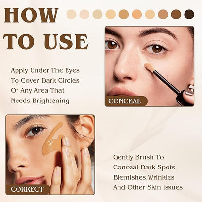 Full Coverage Liquid Concealer, Foundation Makeup for Older Women, Cover Blemishes & Under-Eye Circles, Spots, Matte Finish, Hydrating Primer for Correct, 0.06 floz, Vegan & Cruelty-Free 05#MediumTan