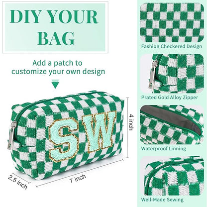 SOIDRAM Checkered Makeup Bag Preppy Cosmetic Bag Bulk Green Makeup Pouch Personalize Travel Toiletry Bag Organizer Cute DIY Makeup Brushes Storage Bag for Women