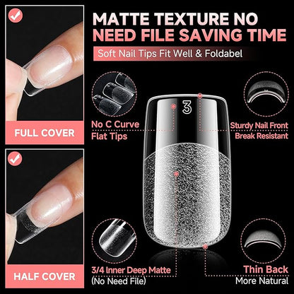 UNA GELLA Short Square Gel Nail Tips 600Pcs, Square Press on Nails Pre Etched Full Cover Soft Gel Nail Tips No C Curve For Women Girl DIY French & Chrome Style Salon At Home 12 Sizes