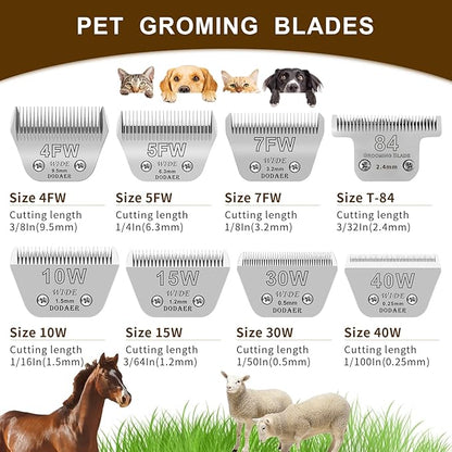 Size 7FW/5FW/4FW Detachable Dog,Cat,Sheep & Horse Grooming Wide Blades Set,Compatible with Andis,Oster A5,Wahl KM10 Series Clippers,Cut Length 1/8"(3.2mm) to 3/8”(9.5mm),3 Pack