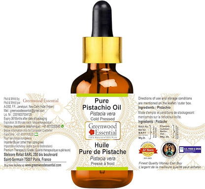 Greenwood Essential Pure Pistachio Oil (Pistacia vera) with Glass Dropper Cold Pressed 100ml (3.38 oz)