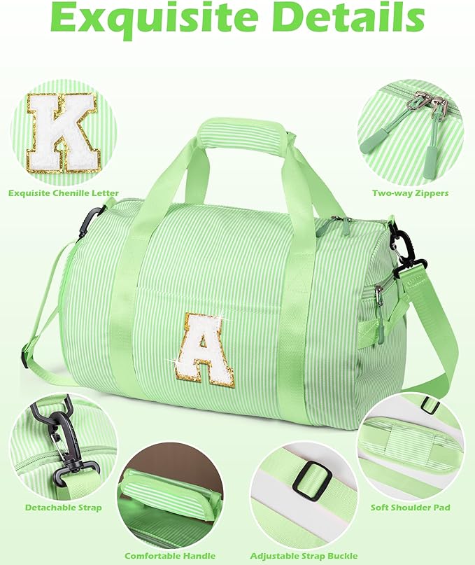 Gifts for Teenager, Girls Travel Duffle Bag, Kids Initial Overnight Bags with Shoe Compartment, Personalized Weekend Bag with Makeup Pouch, Gift for Gymnastics Girl (Letter K)