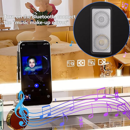 Hasipu Vanity Mirror with Lights and Bluetooth Speaker, 40" x 29.5" LED Makeup Mirror, Lighted Makeup Mirror with Dimmable 3 Modes, USB Charging Port, Square White