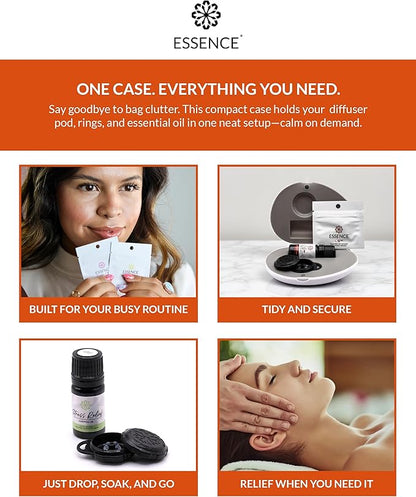 Essence Pearl Travel Case - Wearable Aromatherapy Kit with Nasal Diffuser Rings, Soaking Bay, and 5mL Essential Oil – Portable Wellness Gift Set for On?The?Go Self Care