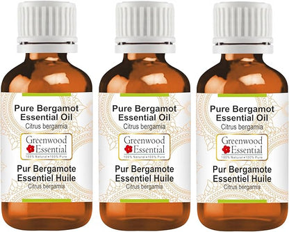 Greenwood Essential Pure Bergamot Essential Oil (Citrus bergamia) Steam Distilled (Pack of Three) 100ml X 3 (10 oz)