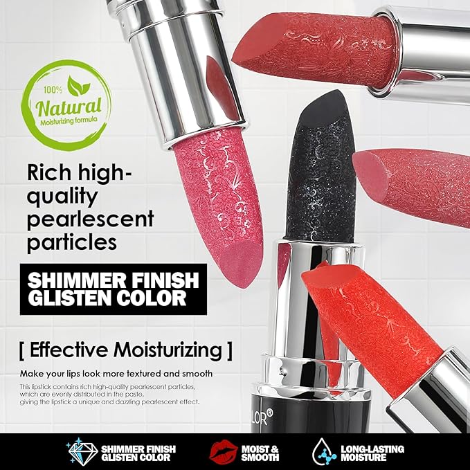 Anglicolor Glitter Metallic Pink Purple Lipstick,High Impact Lipcolor,Lightweight Hydrating Formula Smooth and Non-Sticky,Violet Lipstick For Women,Full-Coverage Lip Makeup(06 RED VIOLET, 4g)