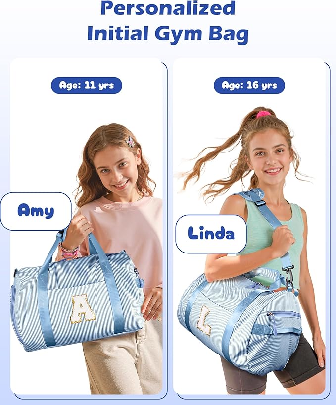 Birthday Gift for Teenager, Girls Travel Duffle Bag, Kids Initial Overnight Bags with Shoe Compartment, Customized Weekender Bag with Makeup Pouch, Teen Girls Gifts Trendy Stuff (Letter A)