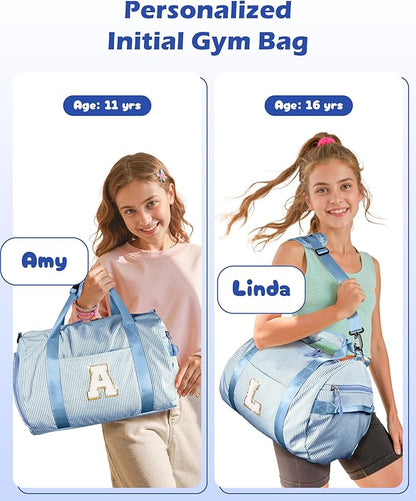 Girly Cute Stuff, Girls Travel Duffle Bag, Kids Initial Overnight Bags with Shoe Compartment, Customized Weekender Bag with Makeup Pouch, Stocking Stuffers for Toddler (Letter H)