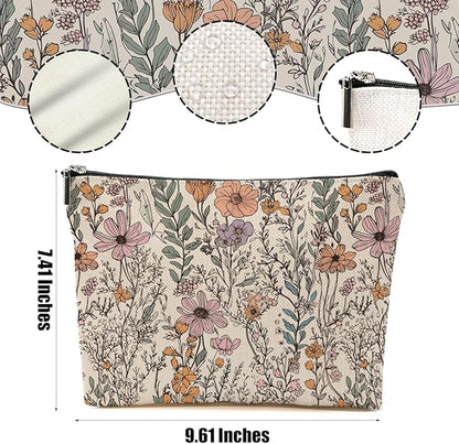 Secret Santa Gifts Vintage Wildflowers Makeup Bag Floral Garden Flower Cosmetic Bag Friend Friendship Gifts for Women Girls Sister Coworker Botanical Zipper Pouch Christmas Thanksgiving Birthday Gift
